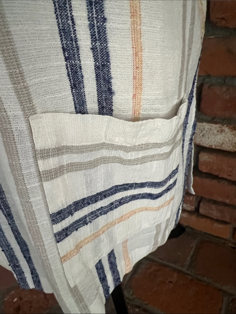 RIP CURL Striped V-Neck SWIM Cover up  - White with Navy & Tan Stripes - Picture 3 of 5